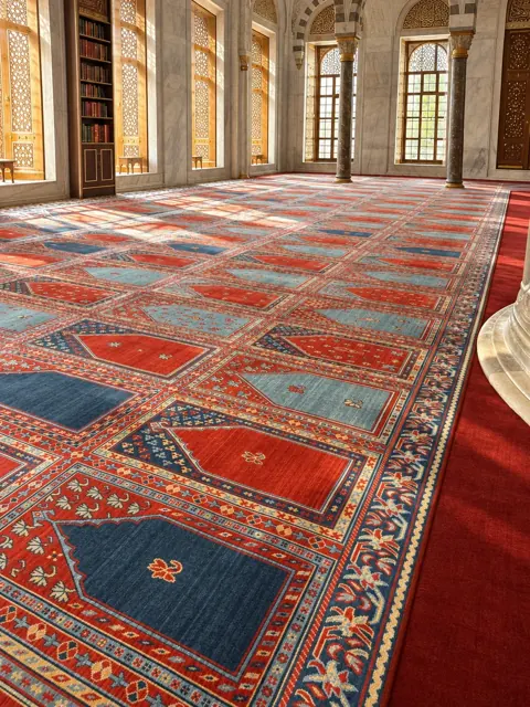 Sultanahmet Camii halı ipliklerinin boyanması — genel görünüm